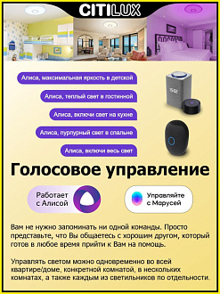 Светильник 52 см, 65W, 3000-5500K, 5200Lm, 21 м2 Citilux Старлайт CL703A61G, матовый хром, Алиса, пульт, плафон белый матовый