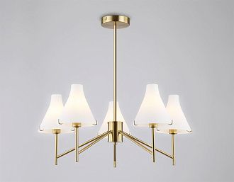 Люстра со стеклянными плафонами на штанге **59- см, 5*E14*40W, K, Ambrella Light High Light LH57133, латунь
