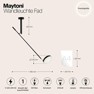 Светодиодный светильник 100 см, 6W, 3000K, Maytoni MOD070WL-L6B3K, черный