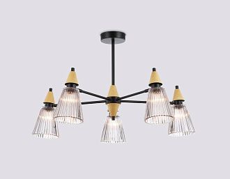 Люстра на штанге **19-39 см, 5*E14*40W, K, Ambrella Light High Light LH58114, черный, светлое дерево