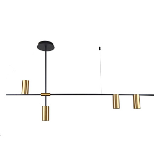 Люстра F-Promo Shanku 3098-4P, L1230*W140*H650, каркас черного матового цвета, плафоны и декоративный элемент цвета латуни, лампу GU10 можно менять