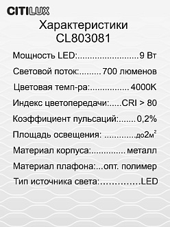 Светильник 16,5*11,5*38/65 см, 9W 4000K Citilux CL803081 Ньютон Черный, с USB