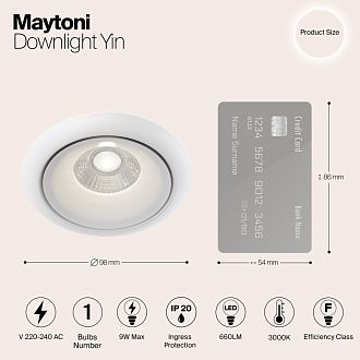 Встраиваемый светильник 10 см, 8W, 3000К, белый, теплый свет, Maytoni Zoom DL031-2-L8W, светодиодный