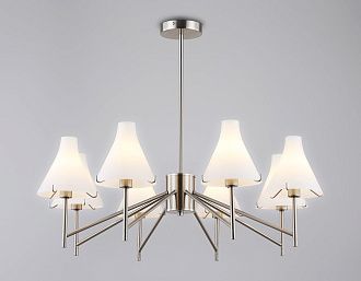 Люстра со стеклянными плафонами на штанге **65- см, 8*E14*40W, K, Ambrella Light High Light LH57125, никель