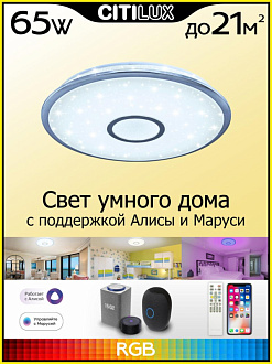 Светильник 52 см, 65W, 3000-5500K  с Алисой Citilux Старлайт Смарт CL703A60G, белый с эффектом звездного неба