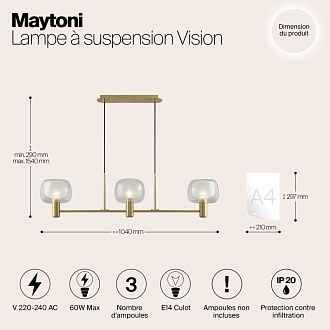 Светильник 104 см, Maytoni Vision MOD411PL-03G, золото