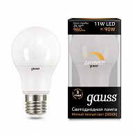 102502111-D Лампа Gauss A60 11W 960lm 3000К E27 диммируемая LED 1/10/50