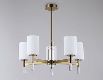 Люстра со стеклянными плафонами на штанге **59- см, 5*E27*60W, K, Ambrella Light High Light LH56261, латунь