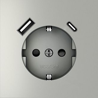Розетка встраиваемая Voltum S70 с заземлением и защитными шторками, 16А, с USB, A+С, сталь пластик Soft touch VLS040505