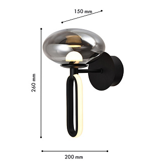Бра 15*20*26 см, 9W, Favourite BARON 4284-1W матовый черный, стекло дымчато-серого цвета, белый акрил