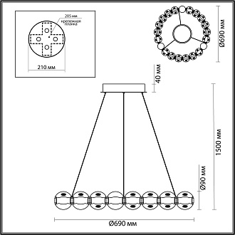 Люстра 69*69*150 см, 1 LED*60W, 4000 К, Odeon Light Crystal, хром 5007/60L