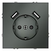 Розетка встраиваемая Voltum S70 с заземлением и защитными шторками, 16А, с USB, A+A, титан пластик Soft touch VLS040406