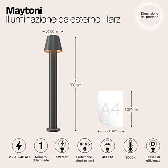 Светодиодный светильник 80 см, 5W, 3000K, Maytoni Harz O421FL-L5GF, графит