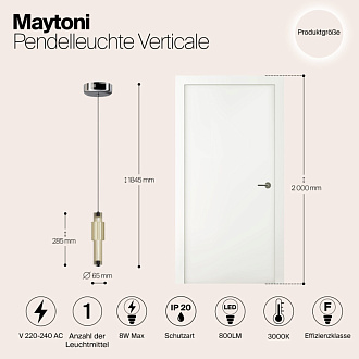 Светильник 12 см, 8W, 3000K, Maytoni Modern Verticale MOD308PL-L9CG3K, хром
