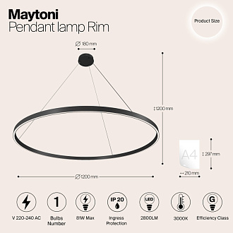 Светильник 120 см, 81W, 3000K Maytoni MOD058PL-L65B3K, черный