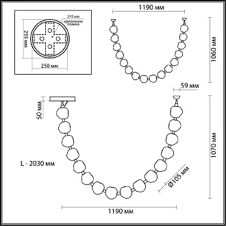 Светильник 203 см, 64W, 4000K, Odeon Light Jemstone 5085/64L, золото