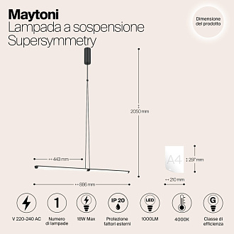 Подвесной светильник  4*4*88,6 см, LED 1 18W, 4000К, Черный Maytoni Supersymmetry P096PL-L11BK1