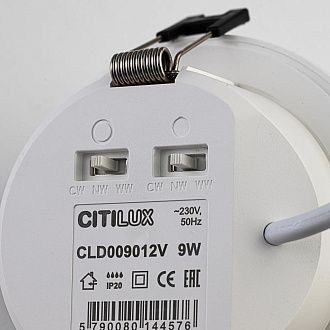 Встраиваемый светильник 8,5*10,9*-4,2 см, *LED*9W, 3000-4000-5500K, Citilux Tron CLD009012V, Белый