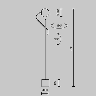 Торшер 16*16*171,5 см, 1*E27, 3000К, Maytoni Fly MOD230FL-01B черный