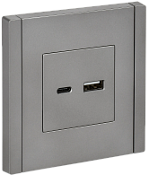 Розетка USB A+C 18Вт FP551 стальной IEK FORTE&PIANO, FP-U22-018-K46
