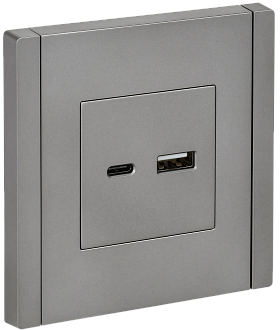 Розетка USB A+C 18Вт FP551 стальной IEK FORTE&PIANO, FP-U22-018-K46