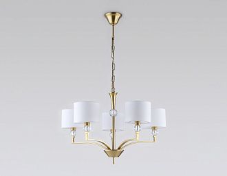 Подвесная люстра с абажурами и хрусталем **88- см, 5*E14*40W, K, Ambrella Light High Light LH71131, латунь