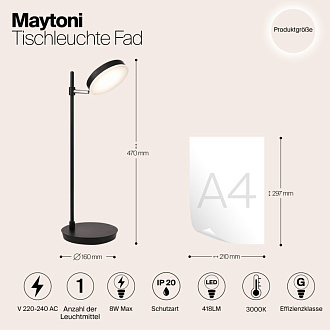 Настольная лампа Maytoni Fad MOD070TL-L8B3K, 8W LED, 3000K, черный