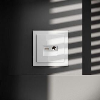 Розетка телевизионная встраиваемая TV+RJ45 кат. 6, белый глянцевый Voltum S70 VLS060701, Пластик глянцевая
