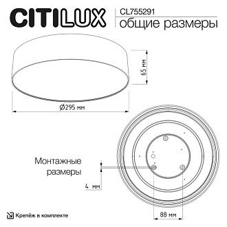 Светильник 30 см, 24W, 4000K, Citilux BART CL755291 LED, черный