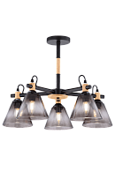 Люстра Ø570 x H420, мм, 5*40W (200W), BLACK+WOOD(Чёрный+Дерево) Rilon 06781/5 BLACK+WOOD