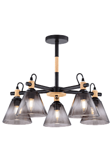 Люстра Ø570 x H420, мм, 5*40W (200W), BLACK+WOOD(Чёрный+Дерево) Rilon 06781/5 BLACK+WOOD