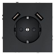 Розетка встраиваемая Voltum S70 с заземлением и защитными шторками, 16А, с USB, A+A, графит пластик Soft touch VLS040407