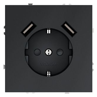 Розетка встраиваемая Voltum S70 с заземлением и защитными шторками, 16А, с USB, A+A, графит пластик Soft touch VLS040407