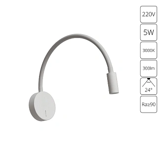 Бра *2,5*9 см, 1*LED*5W, 3000K, Arte Lamp Asta A5879AP-1WH, Белый