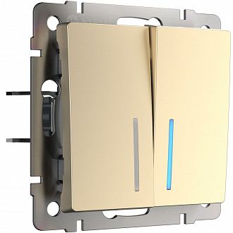 W1120111 Выключатель двухклавишный с подсветкой, шампань Werkel, 4690389157097