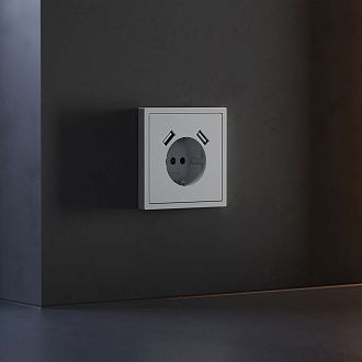 Накладка для розетки с заземлением и защитными шторками, с USB A+A, S70, серый Voltum VLS000916