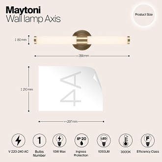 Бра 36 см Maytoni LED Axis MOD106WL-L10G3K, 10W LED, 3000K, золото