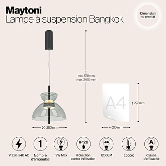 Подвесной светильник  25*57,8 см, LED 12W, 3000К, Черный Maytoni Bangkok MOD185PL-L11B3K2