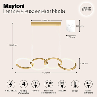 Светильник 97 см, 40W, 3000K, Maytoni MOD165PL-L40G3K, золото