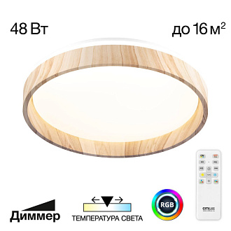 Светильник 39 см, 48W, 3000-5500K, 4100Lm, 16 м2, IP20 Citilux CL753352G ENZO Клен LED с пультом 