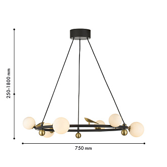 Подвесная люстра 75*180 см, 30W, Favourite Sparrow 4324-6P черный, матовое золото, белое стекло