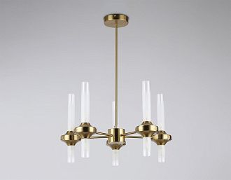 Люстра со стеклянными плафонами на штанге **69- см, 10*G9*30W, K, Ambrella Light High Light LH55358, латунь