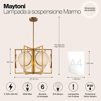 Светильник 52 см, Maytoni Marmo MOD099PL-06G, золото