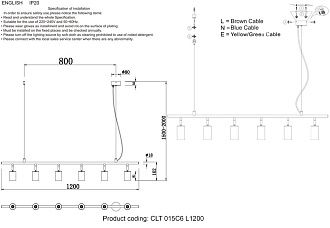 Светильник потолочный 120*5,6*150-200 см, 6*GU10*50W, Crystal Lux Rivo CLT 015C6 L1200 BL, Черный