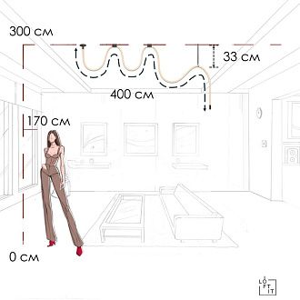 Потолочный светильник 400 см, 44W, 3000K, Loft IT Thread 10388B Black, черный