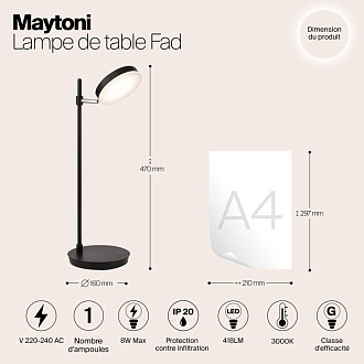 Настольная лампа Maytoni Fad MOD070TL-L8B3K, 8W LED, 3000K, черный