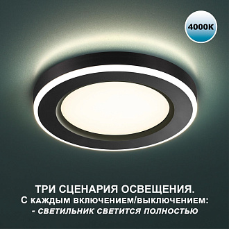 Светильник 11 см, 6W+3W, 4000K, Novotech Span 359013, черный, вр 5,5-10 см