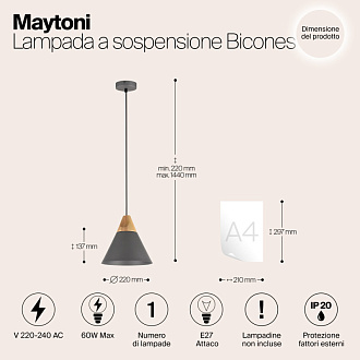 Подвесной светильник Maytoni Bicones P359-PL-220-C, диаметр 22 см, серый