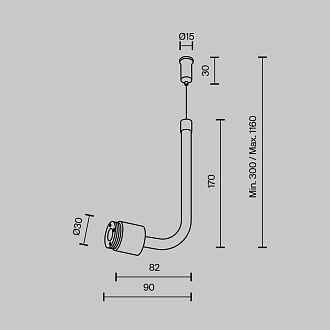Заглушка для подвесного монтажа без ввода питания с тросом Maytoni Shelf CA024PL-B, черный