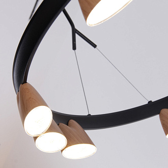 Подвесная люстра 87,5*60*161 см, 94.5W, Favourite Interline 4266-21P матовый черный, прозрачный акрил с узором, текстура дерева